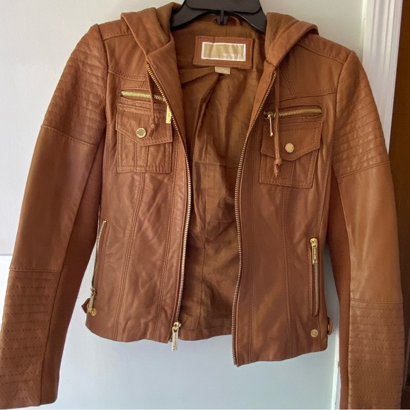 MICHAEL Michael Kors Jackets & Blazers - Michael Kors brown leather jacket PXS with gold accents